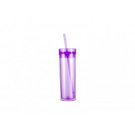 Sublimation 16OZ/473ml Double Wall Clear Plastic Mug with Straw & Lid (Light Purple)(10/pack)